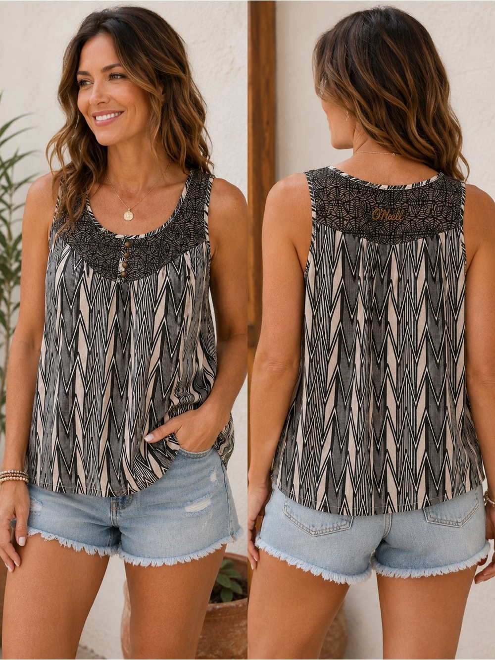 O’Neill Women’s Sleeveless Geometric Print Tank Top   Size XL